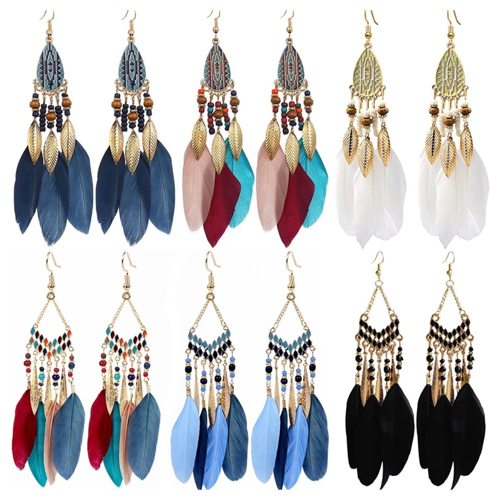 Statement Boho Feather Beautiful Earrings - Picture 7 of 7